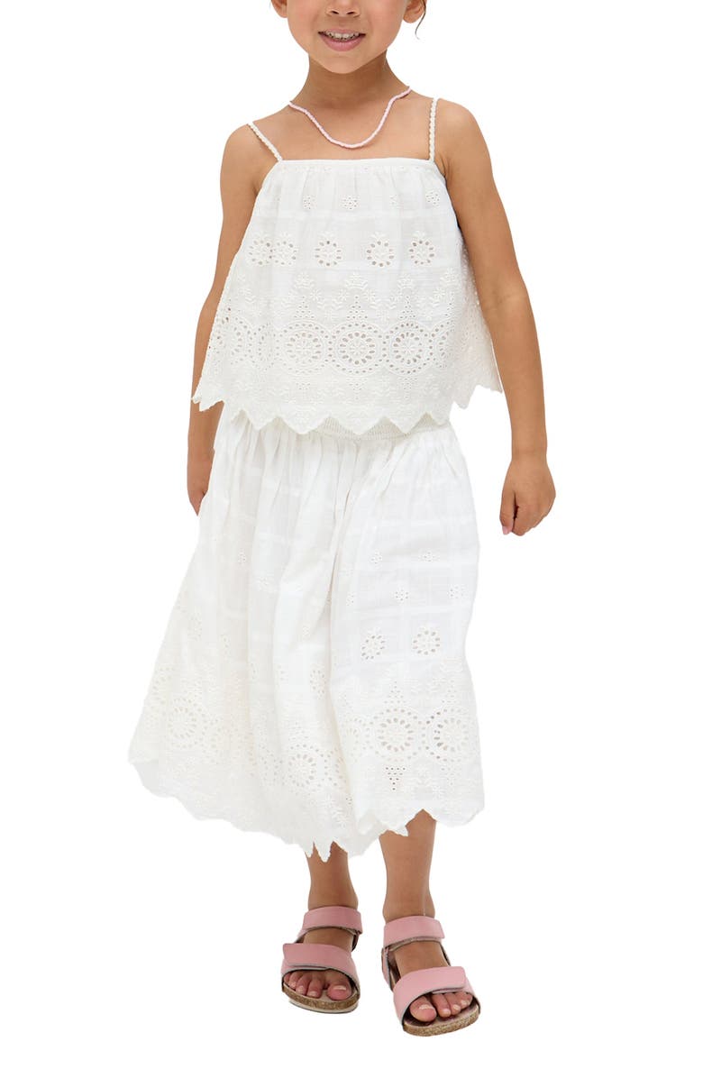 Raffya Kids Rufa Smocked Waist Windowpane Check Skirt, Alternate, color, White