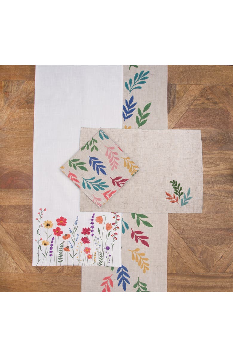 C&F Home Botanical Field Woven Machine Washable Table Runner 14" x 72", Alternate, color, Red