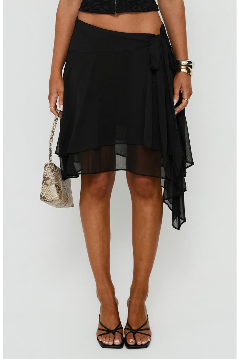 Ophella Tie Waist Chiffon Midi Skirt, Main, color, BLACK