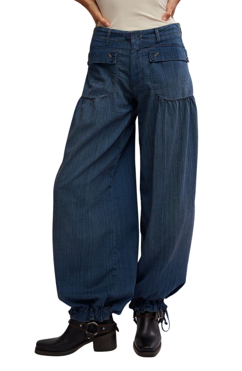 Free People Lotus High Waist Tie Hem Barrel Leg Jeans, Main, color, 