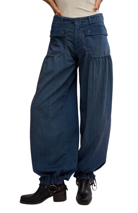 Lotus High Waist Tie Hem Barrel Leg Jeans (Juno)