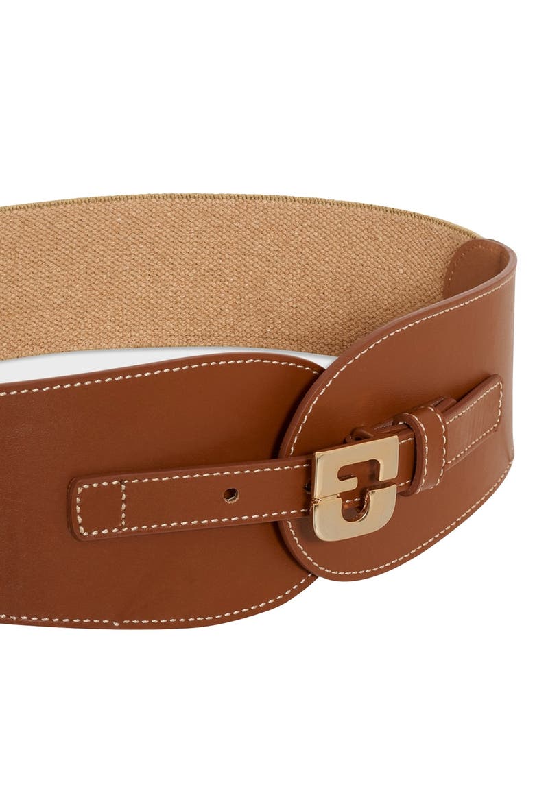 Olympe Logo Leather Corset Belt, Alternate, color, Cognac