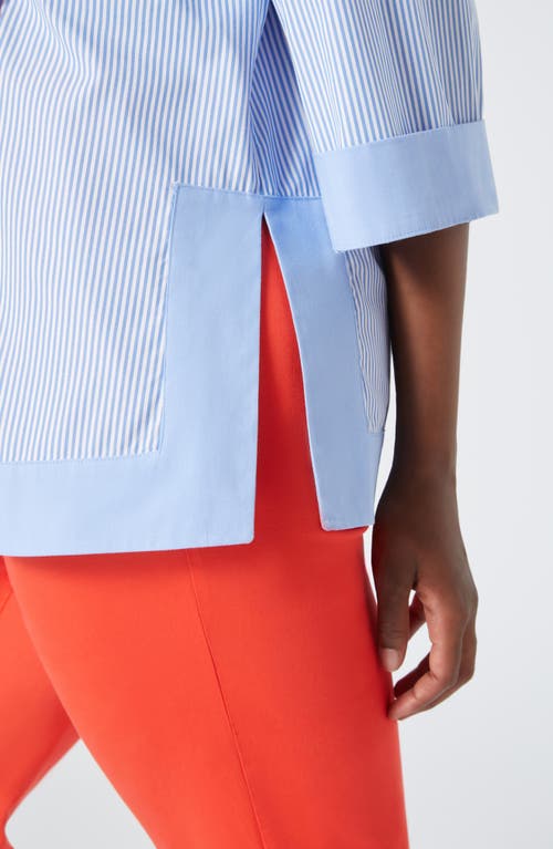 Marina Rinaldi Gela Embroidered Cotton Button-up Shirt In Blue