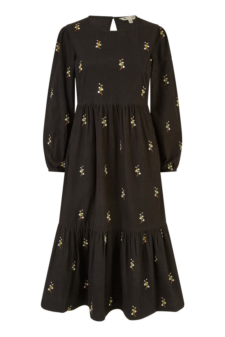 Long Sleeve Midi Floral Dress, Alternate, color, Black