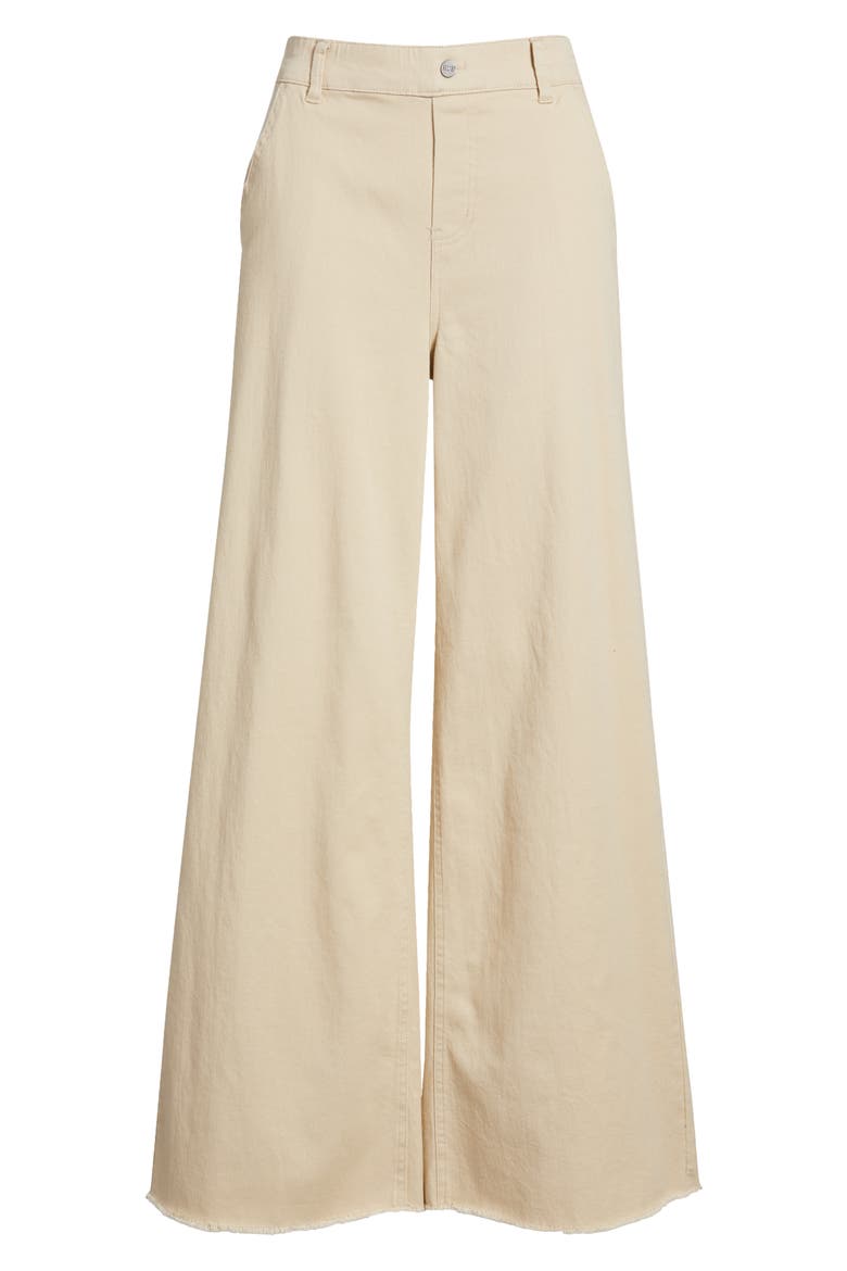 Raw Hem Wide Leg Pull-On Denim Pants, Alternate, color, ECRU