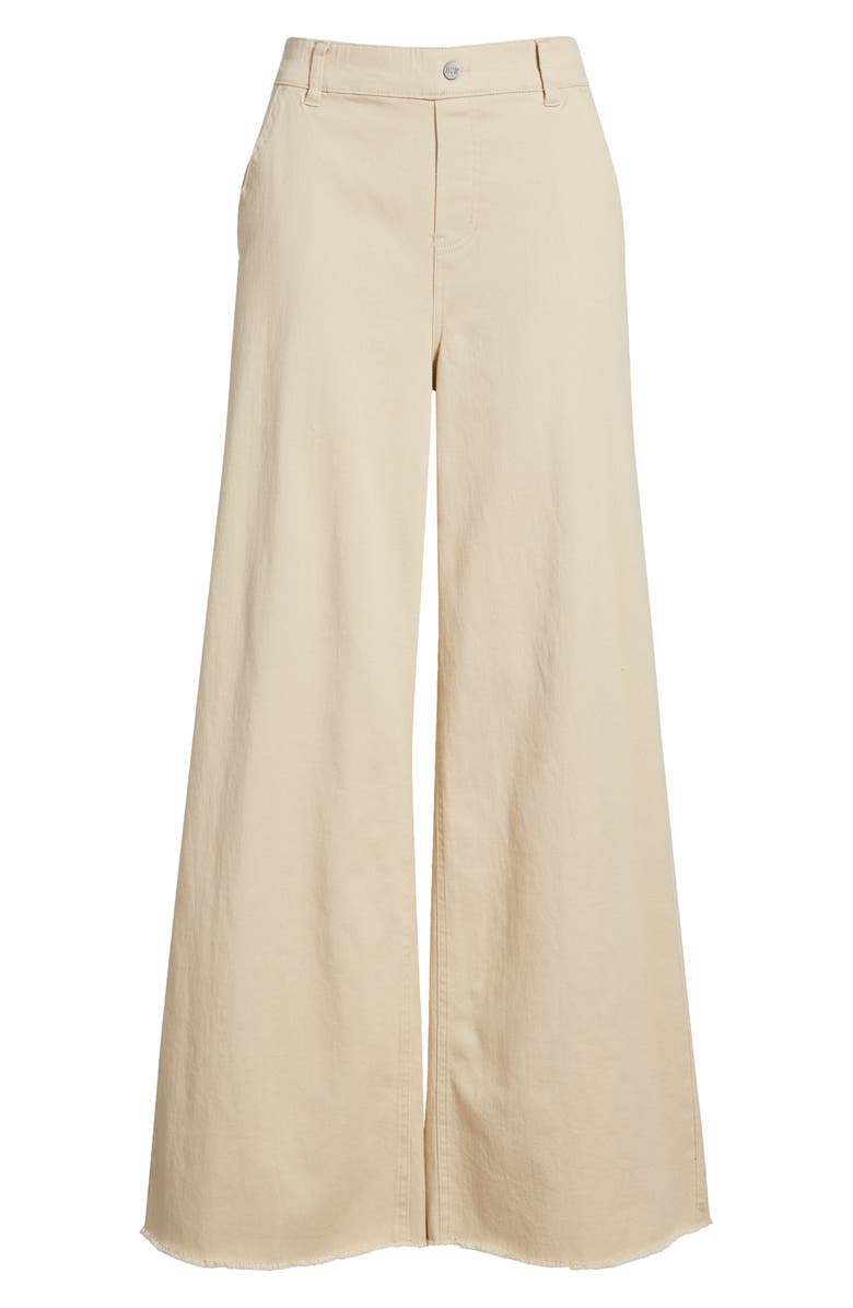 Hue Raw Hem Wide Leg Pull-On Denim Pants, Alternate, color, Ecru