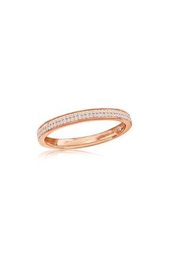 Suzy Levian Diamonds 14k Rose Gold Diamond Stackable Half Eternity Band Ring In Rose