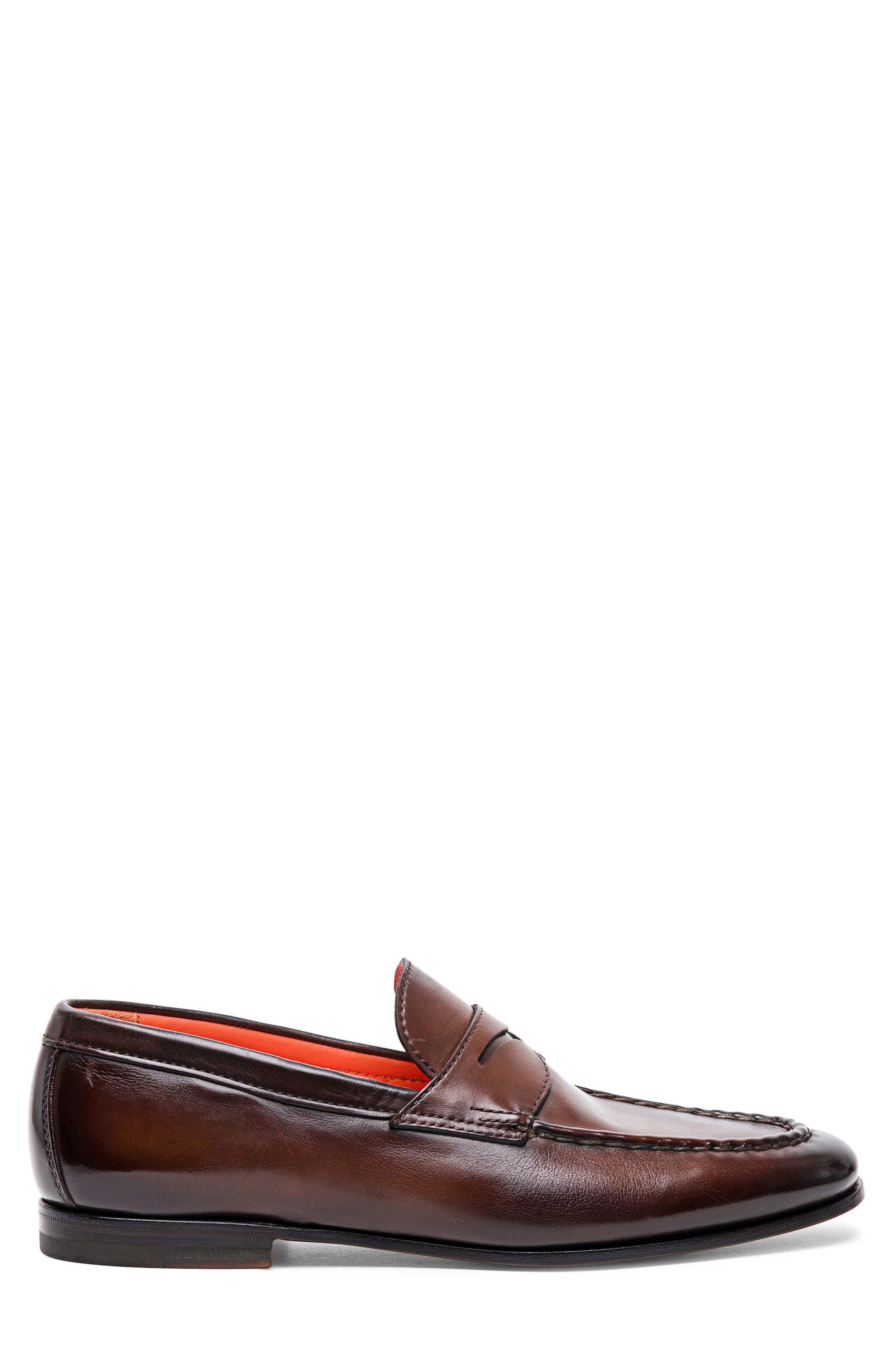 Santoni Door Penny Loafer, Alternate, color, Brown