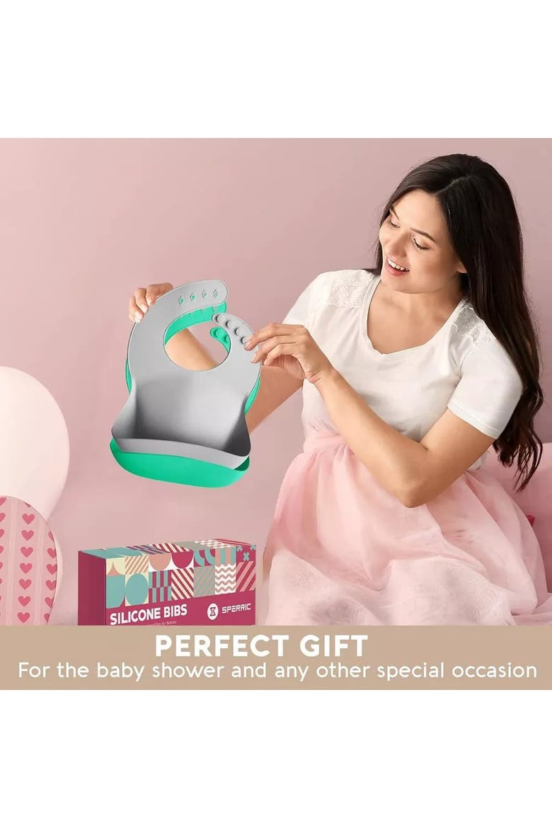 Silicone Baby Bib Set Waterproof Adjustable Food Catcher 2 Piece, Alternate, color, Light Blue & Cool Gray