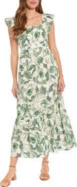 London Times Ruffle Sleeve Square Neck Maxi Dress