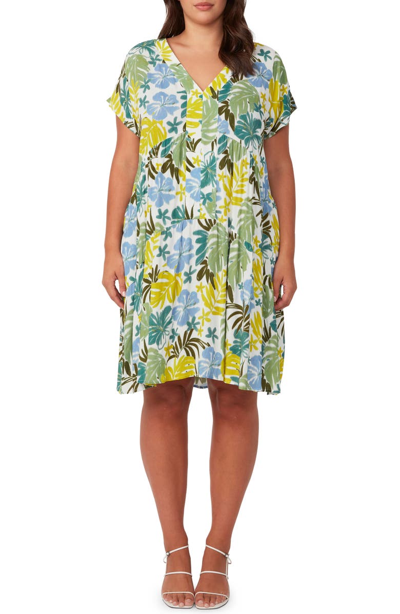 Estelle Antibes Floral Shift Dress, Main, color, Sky/ Citron