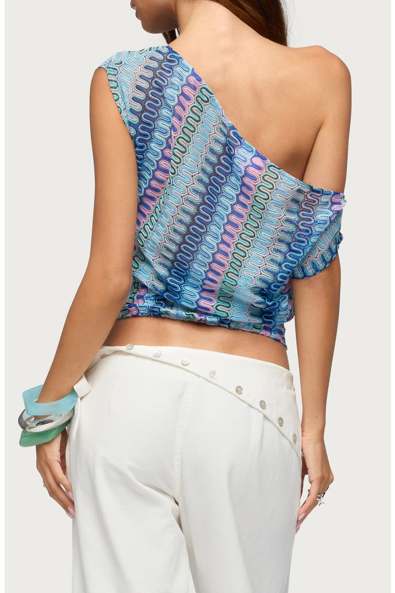 Taniya Zigzag Off the Shoulder Knit Crop Top, Alternate, color, BLUE