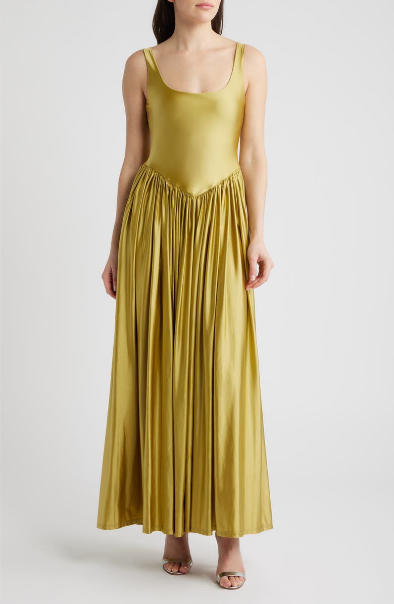 Delfi Collective Oriana Stretch Satin Gown, Main, color, Olive