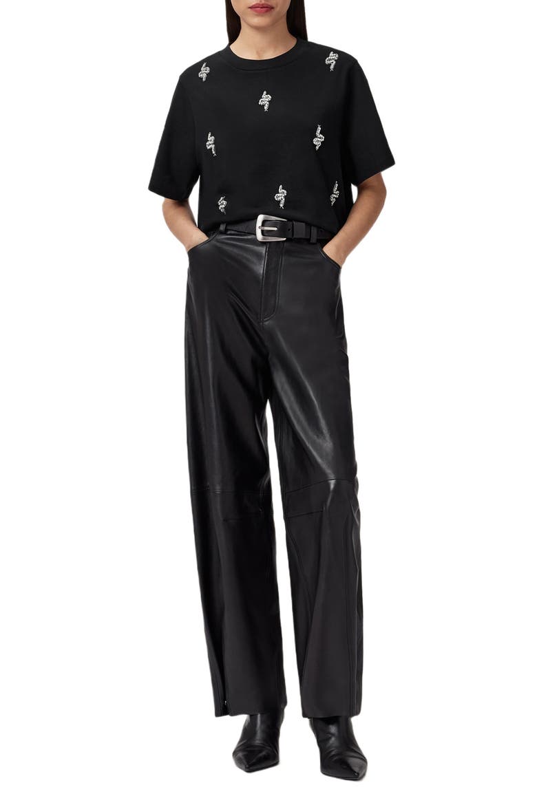 Rhea Lisa Embellished Cotton Graphic T-Shirt, Alternate, color, BLACK