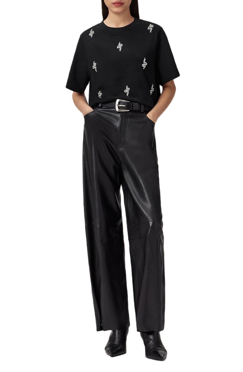 AllSaints Rhea Lisa Embellished Cotton Graphic T-Shirt, Alternate, color, Black