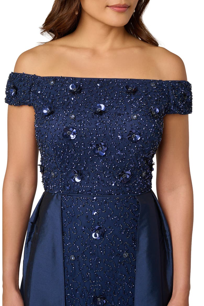 Beaded Overlay Taffeta Gown, Alternate, color, LIGHT NAVY