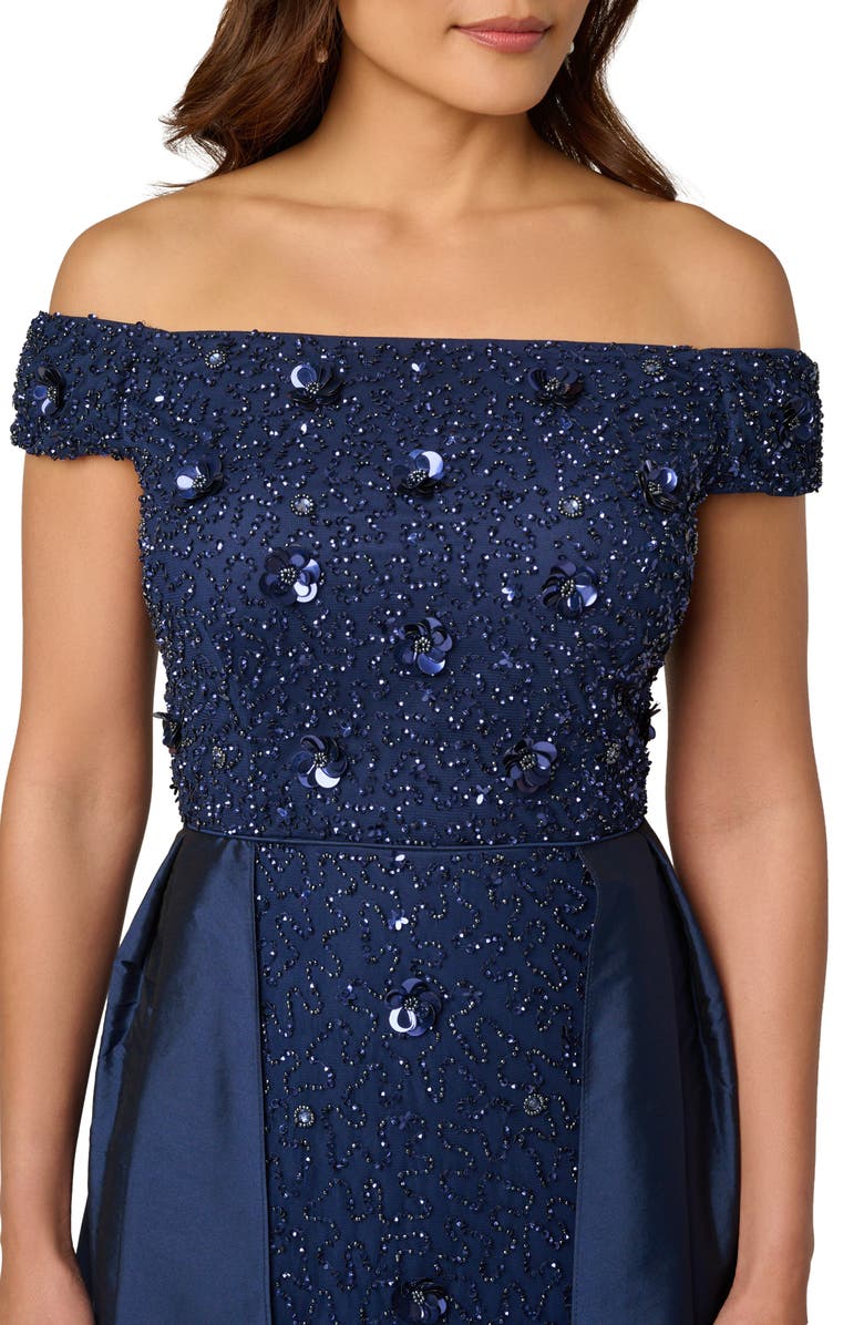 Adrianna Papell Beaded Overlay Taffeta Gown, Alternate, color, Light Navy