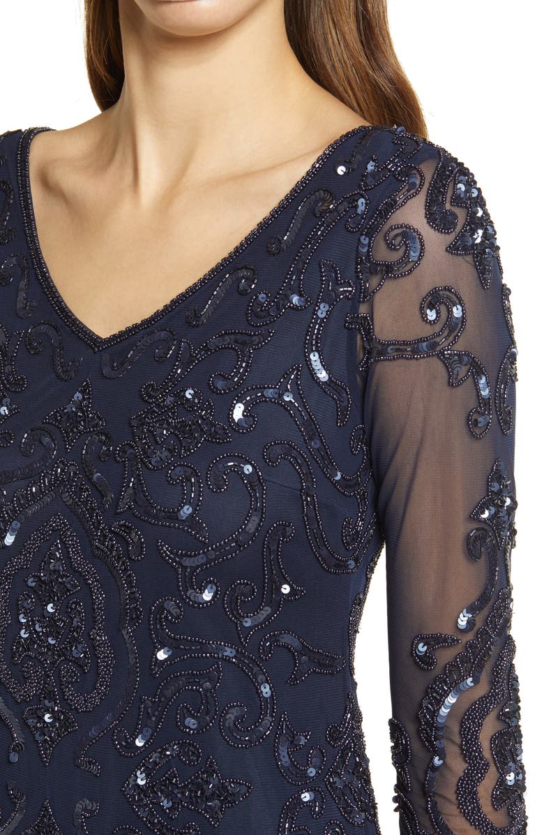 Pisarro Nights Sequin & Beaded Cocktail Sheath Dress, Alternate, color, Navy