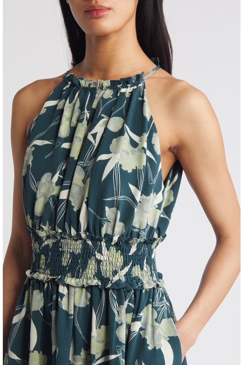 Print Maxi Sundress, Alternate, color, GREEN ABSTRACT IRIS