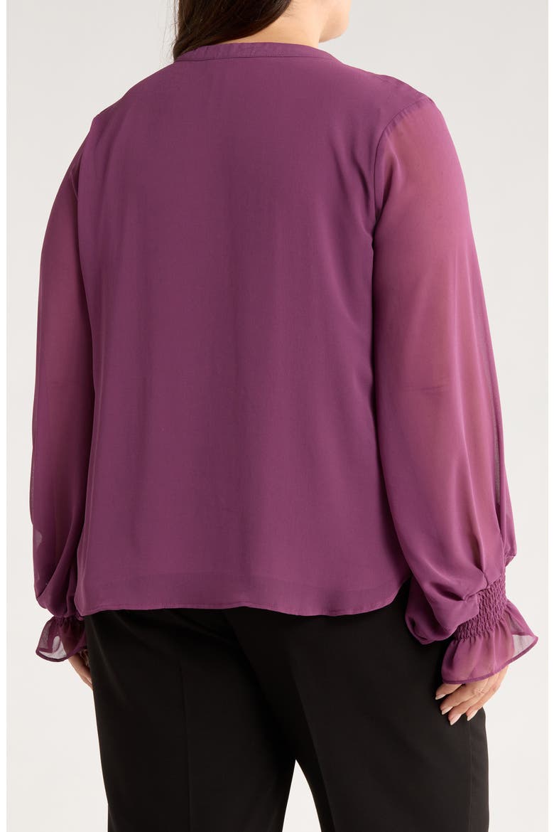 Split Neck Sheer Long Sleeve Chiffon Top, Alternate, color, SWEET PLUM