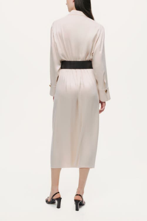 Nocturne Belted Draped Shirt-collar Maxi Dress In White