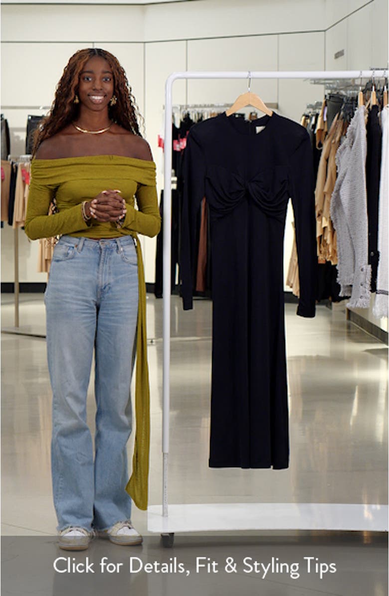 Black Twisted Cup Long Sleeve Midi Dress, sales video thumbnail