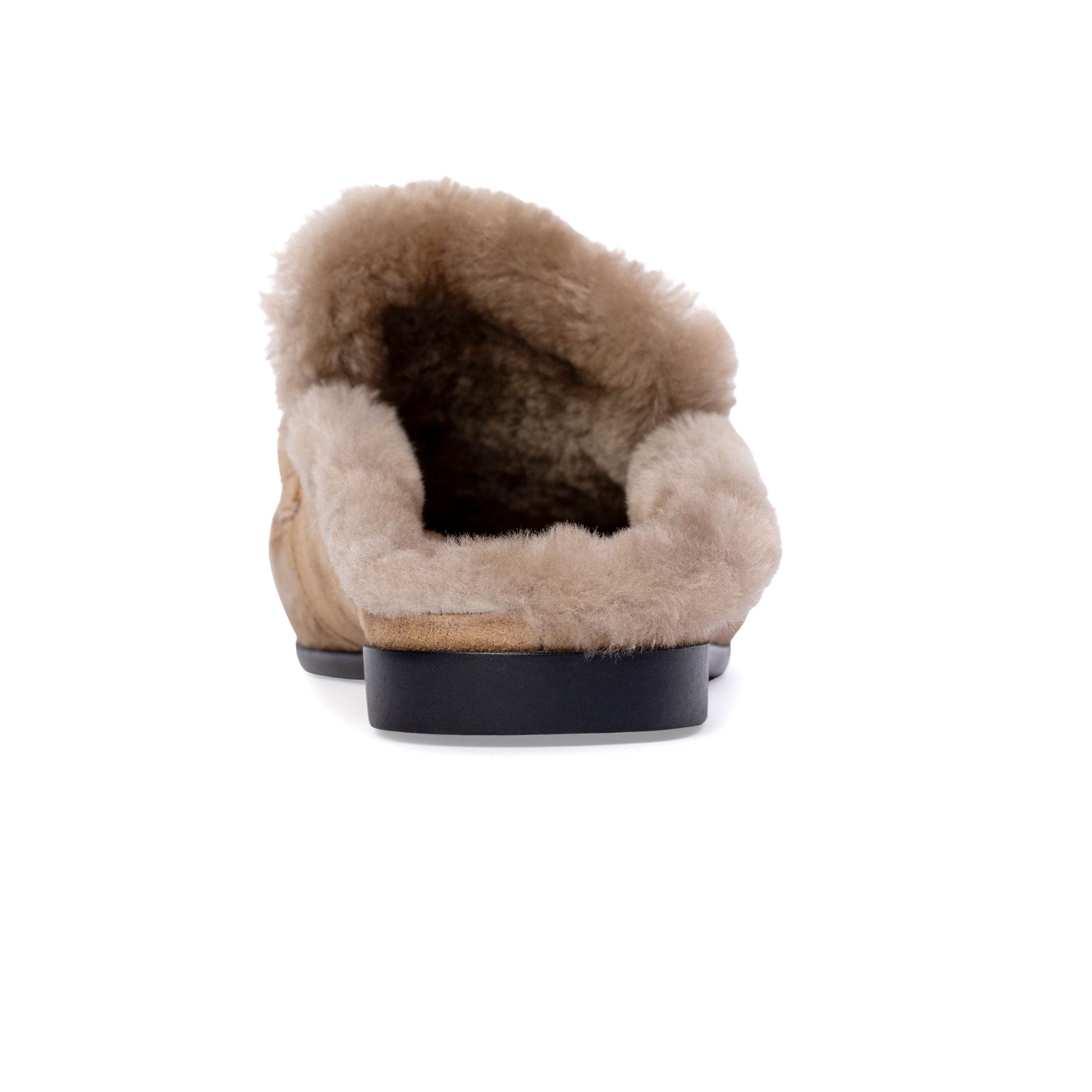 Theo Mule, Alternate, color, Latte Suede / Wool Shearling