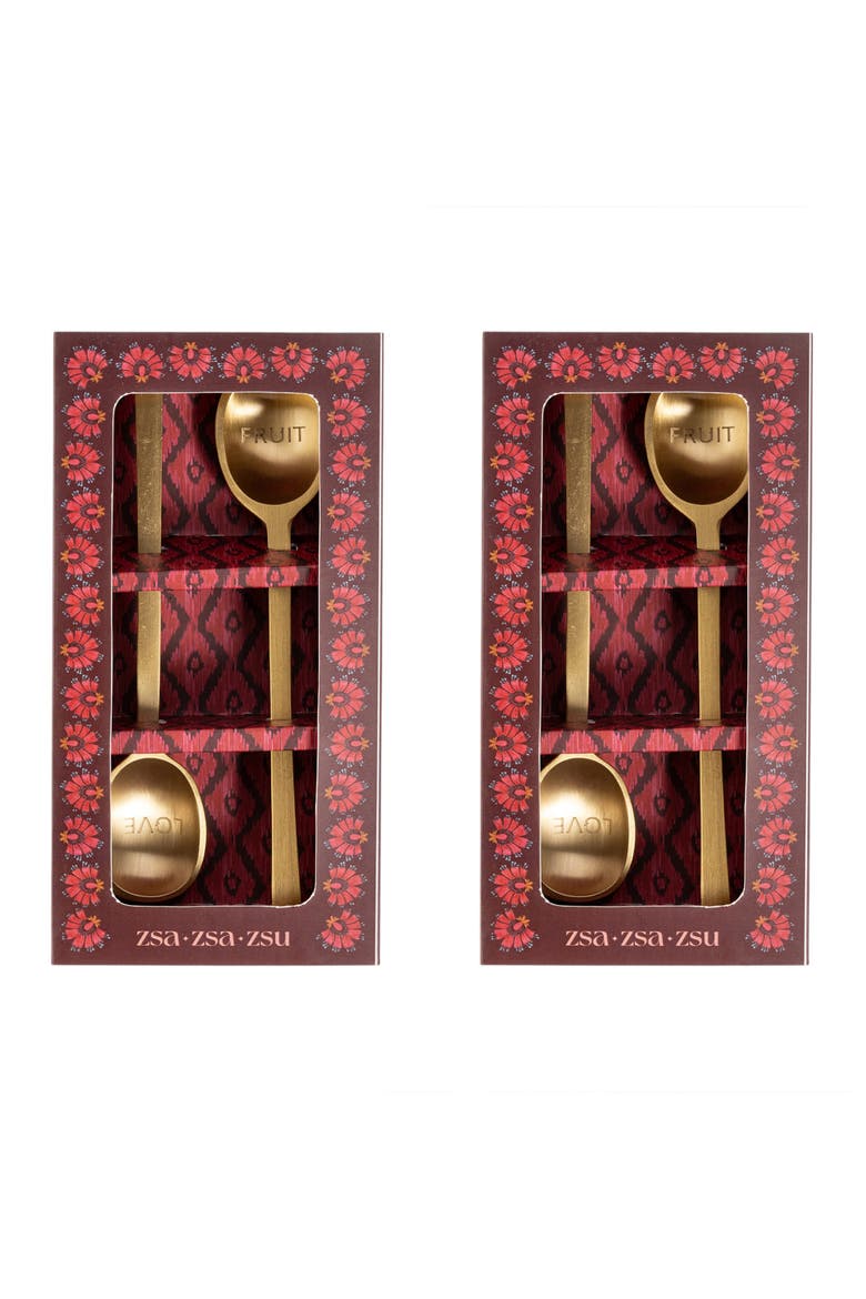 Lotus Set Of 2 Brass Decorative Object With Square Handle Set Of 2, Alternate, color, Gold
