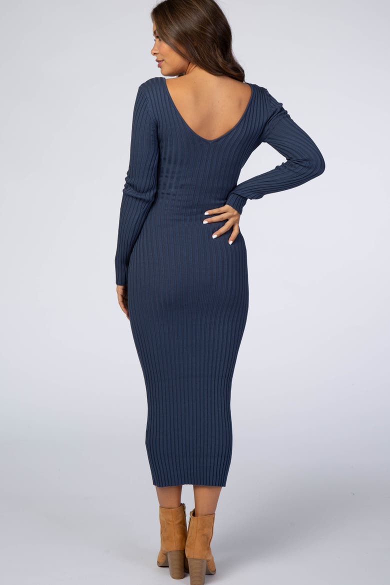 V-Neck Long Sleeve Fitted Maxi Dress, Alternate, color, Blue