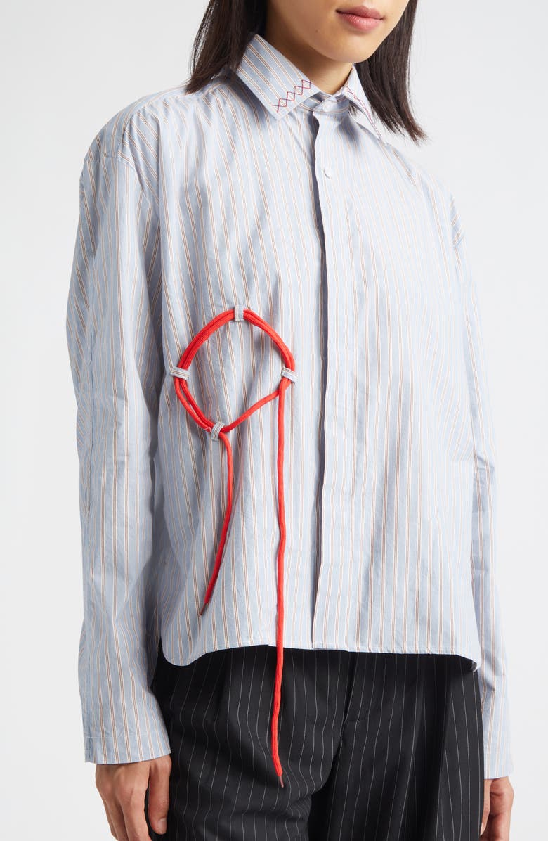 KÚR Circle Detail Stripe Organic Cotton Button-Up Shirt, Alternate, color,