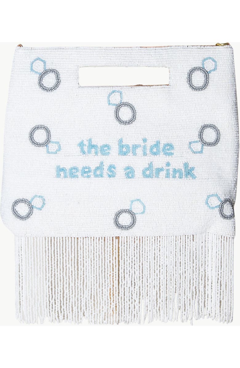 Island to East Side The Bride Needs a Drink Handle Pouch, Fringe, Main, color, White