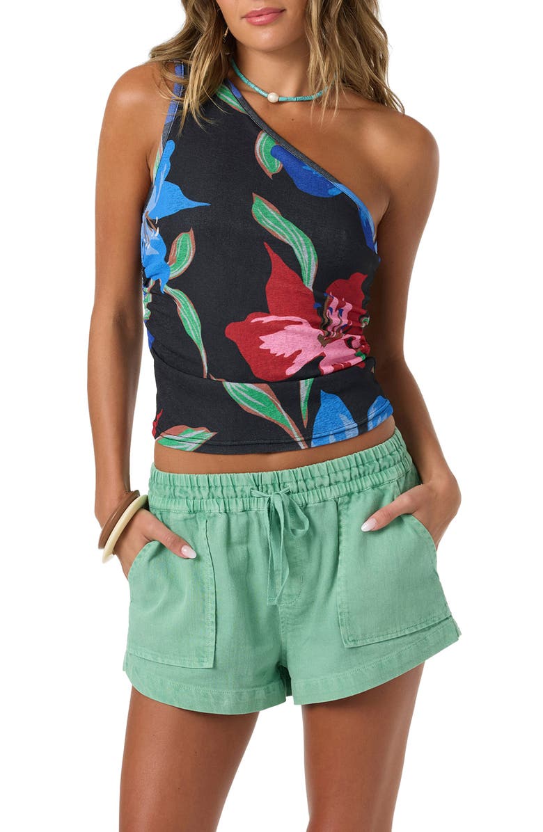 O'Neill Celeste Floral One-Shoulder Top, Main, color, Black