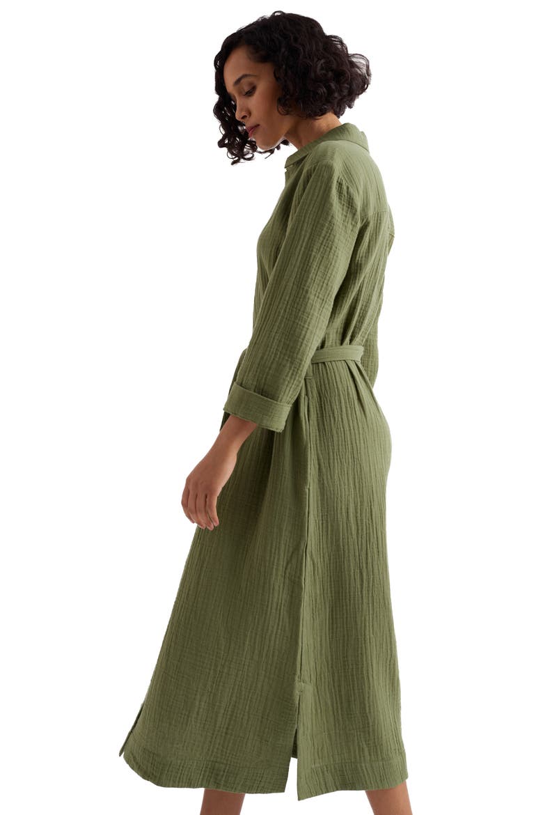 Whitsand Cove Long Sleeve Organic Cotton Gauze Shirtdress, Alternate, color, CYPRESS