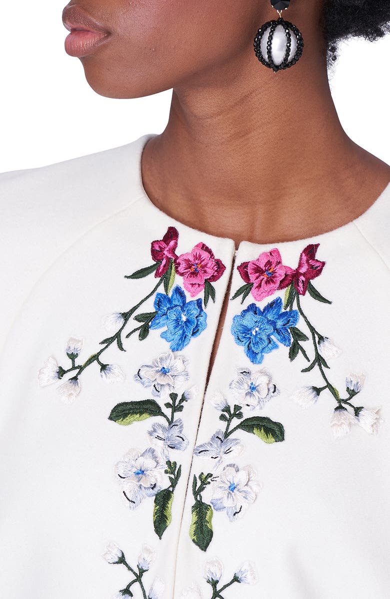 Carolina Herrera Floral Embroidered Virgin Wool Blend Cape, Alternate, color,