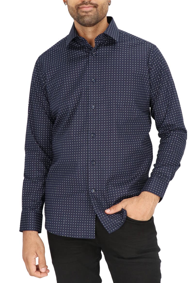 Dot Print Modern Fit Dress Shirt, Alternate, color, NAVY