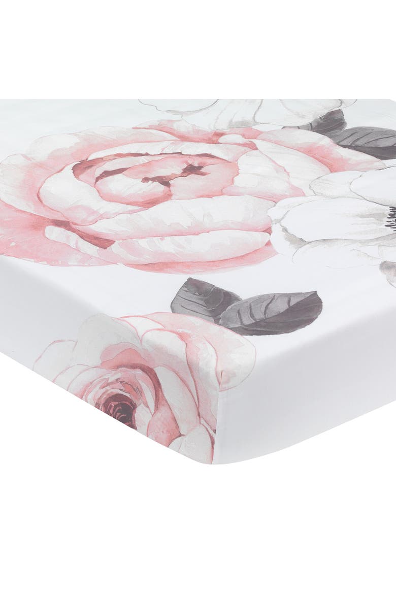 Floral Garden Watercolor Linen 5-Piece Baby Crib Bedding Set, Alternate, color, Pink