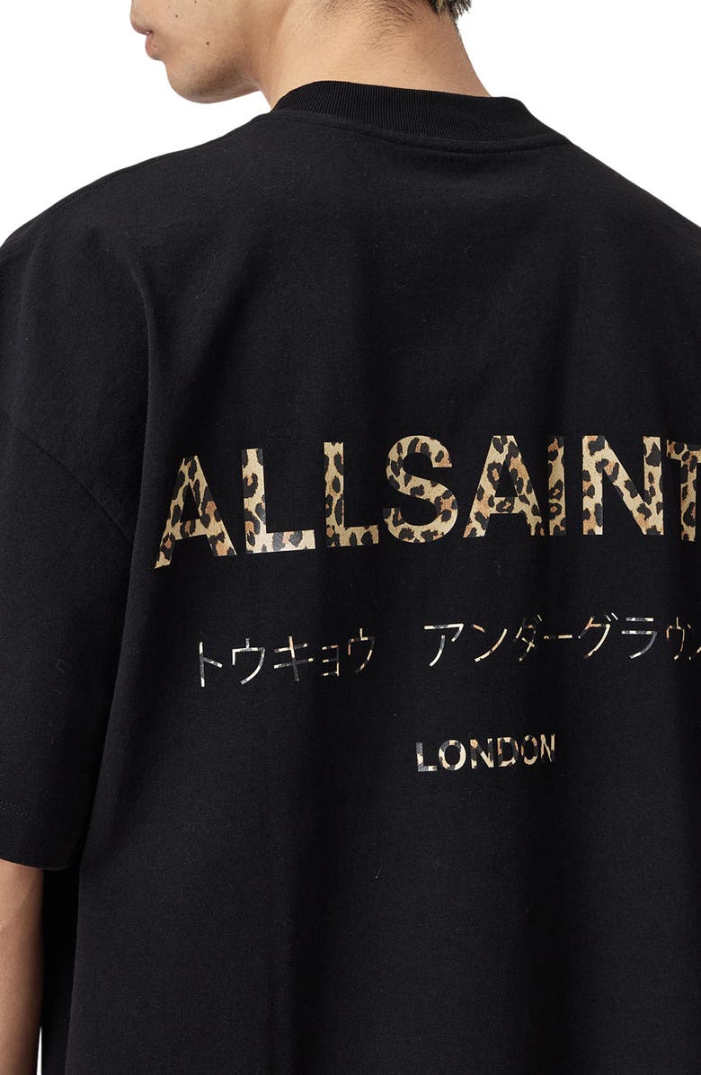 AllSaints Underground Oversize Graphic T-Shirt, Alternate, color, Jet Black/ Dark Leopard
