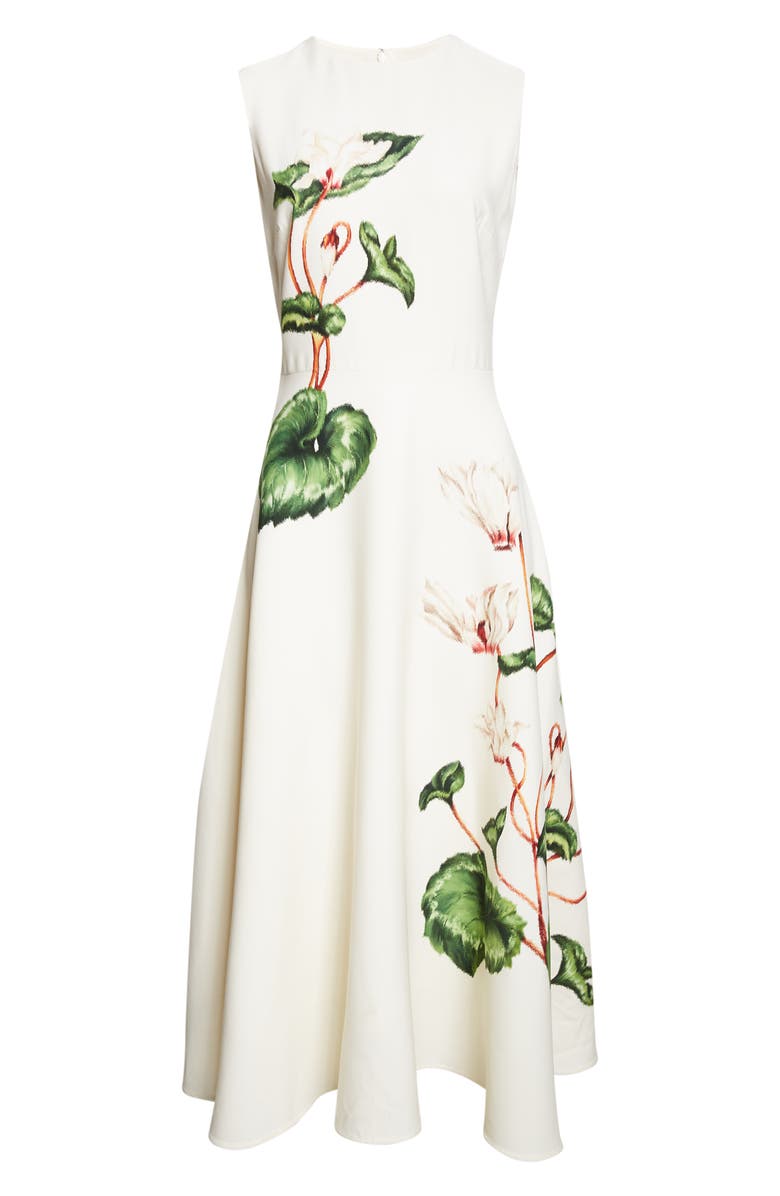 Oscar de la Renta Chiné Cyclamen Virgin Wool Blend Stretch Crepe Fit & Flare Midi Dress, Alternate, color, White/ Ivory