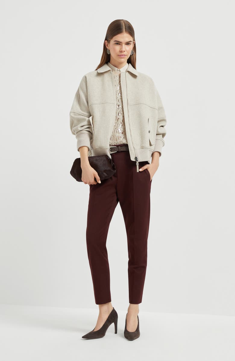 Brunello Cucinelli Cigarette trousers with monili, Alternate, color, Burgundy