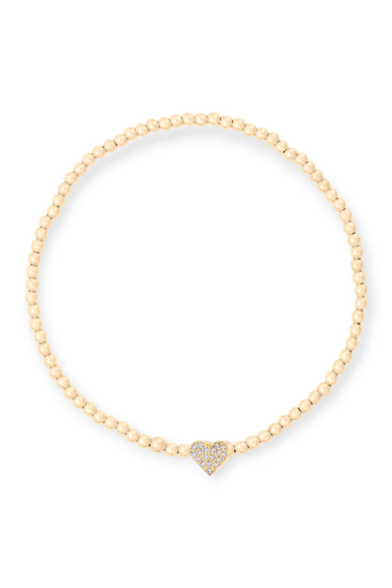 Pavé Heart 14k Gold Filled Bead Bracelet, Main, color, Gold