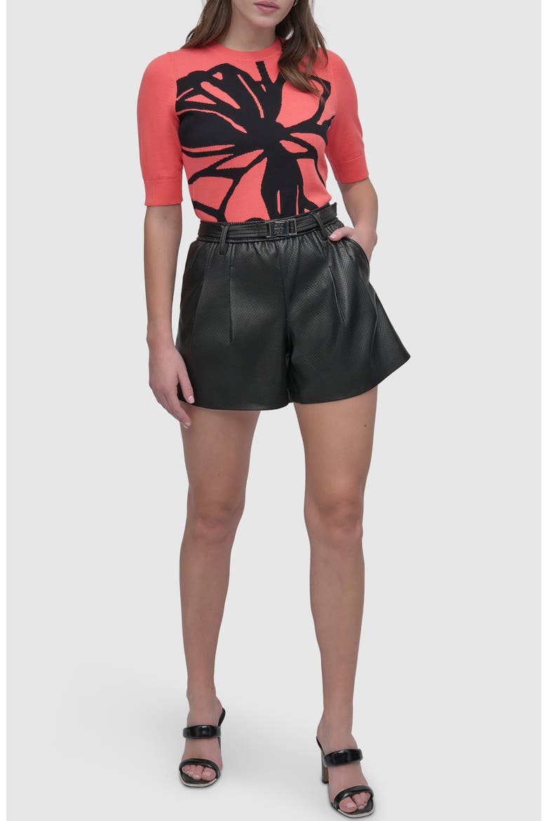 Perforated Faux Leather Shorts, Alternate, color, BLACK