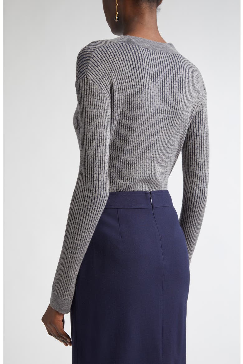 Vanis Fine Gauge Cable Stitch V-Neck Sweater, Alternate, color, TAUPE/ NAVY