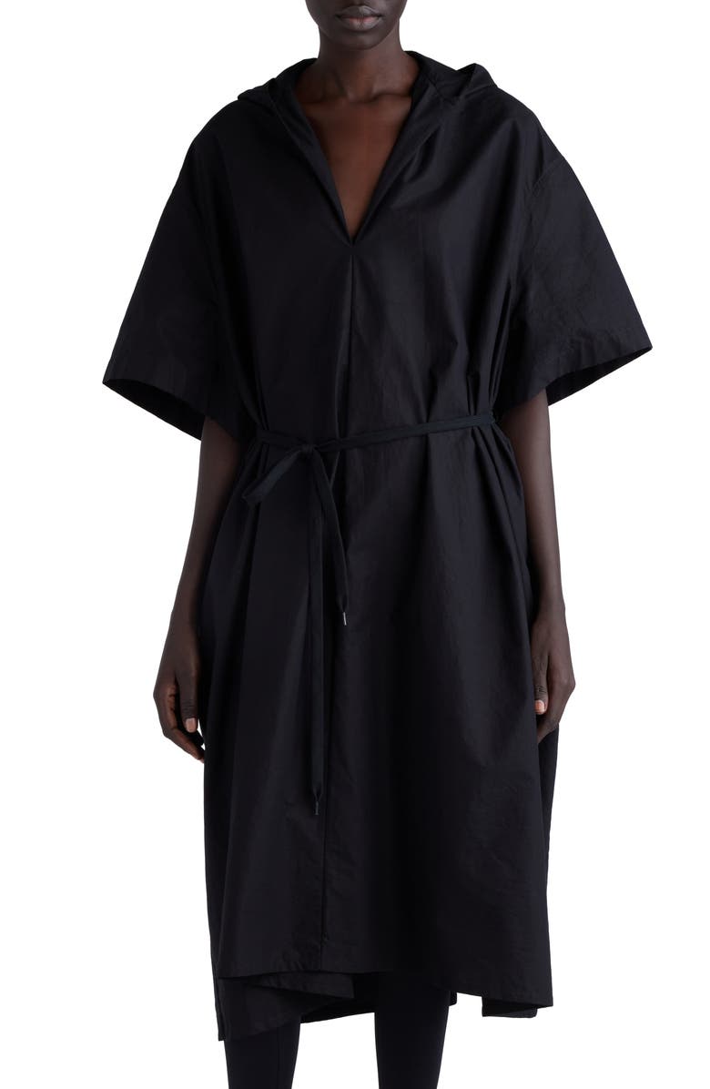 Balenciaga Hooded Cotton Poplin Midi Dress, Alternate, color, Black