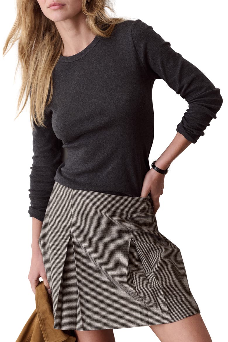Mini Rib Long Sleeve Crewneck Tee, Main, color, CHARCOAL