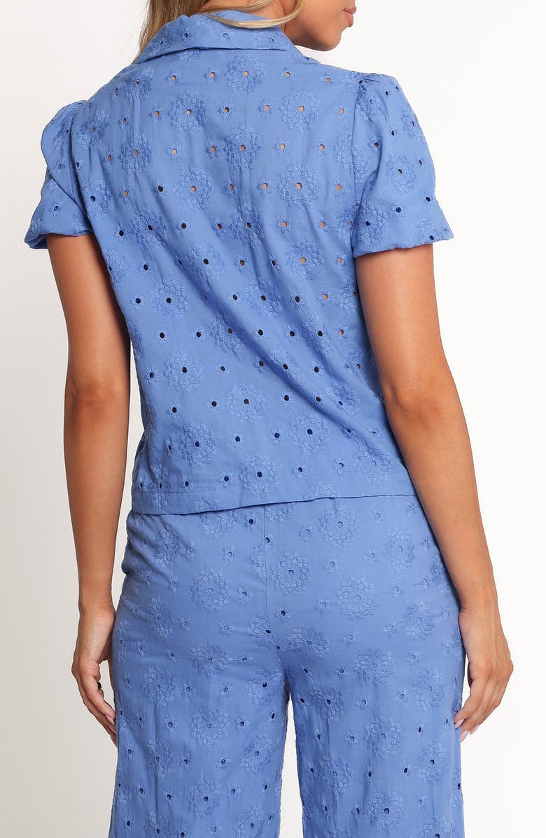 Petal & Pup Ksenia Eyelet Embroidered Tie Front Cotton Top, Alternate, color, Cobalt