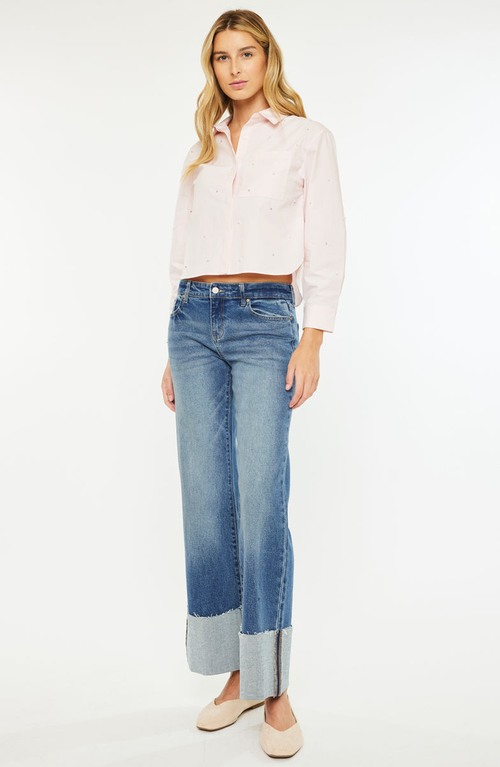 Kancan Sierra Mid Rise Wide Leg Jeans In Blue