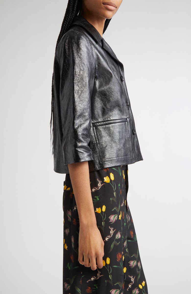 Marni Boxy Fit Elbow Sleeve Leather Jacket, Alternate, color, 00N99 Black