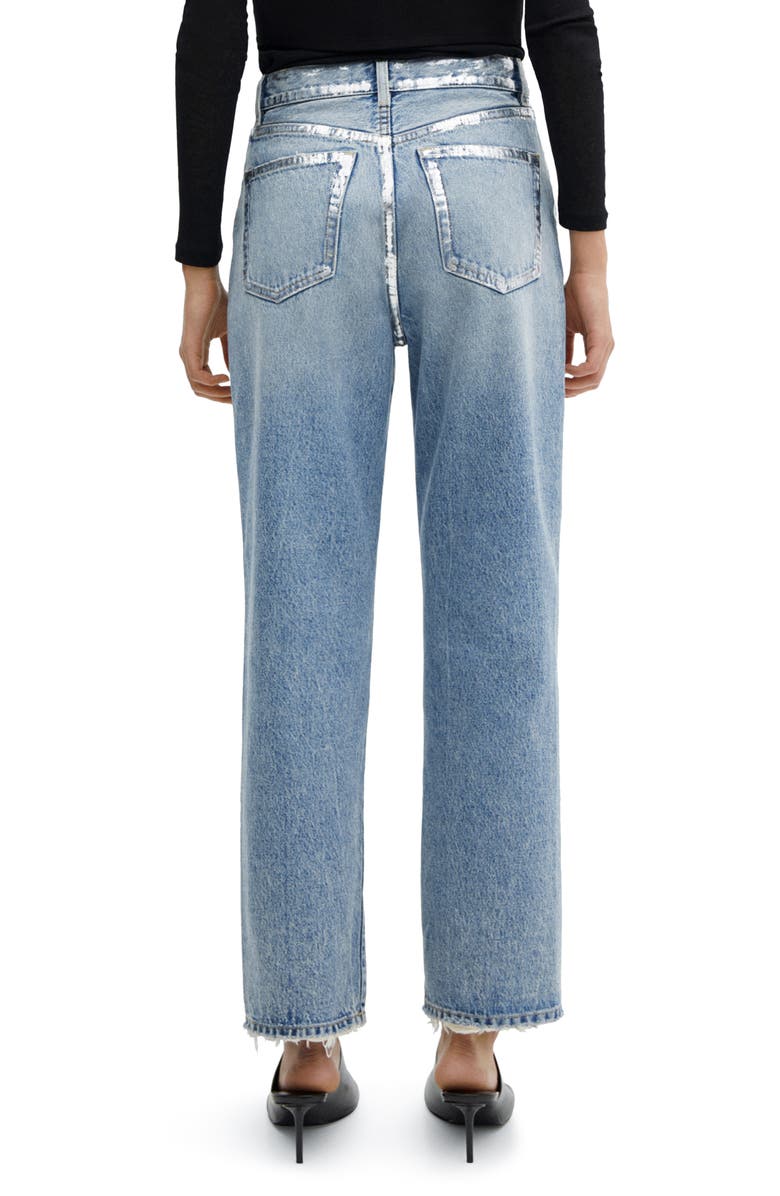 MANGO Metallic Foil Forward Seam Straight Leg Jeans, Alternate, color, 