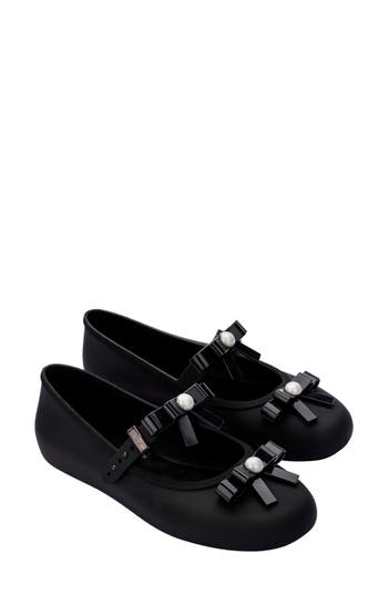 Melissa Soft Ballerina Bow Mary Jane Flat In Black