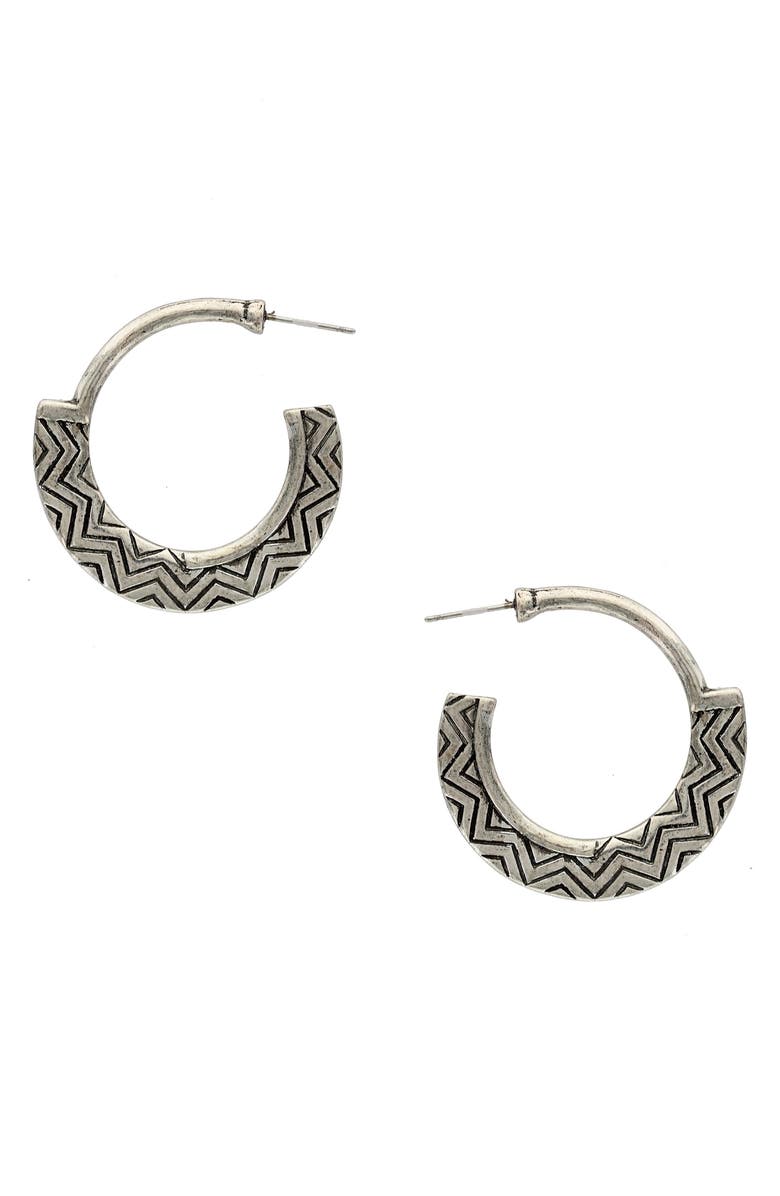 OLIVIA WELLES Cecile Hoop Earrings, Main, color, Worn Silver